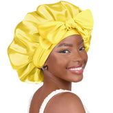 YANIBEST Silk Bonnet for Sleeping Women Satin Bonnet Double Layer Satin Lined Hair Bonnet with Tie Band Curly Hair Yellow